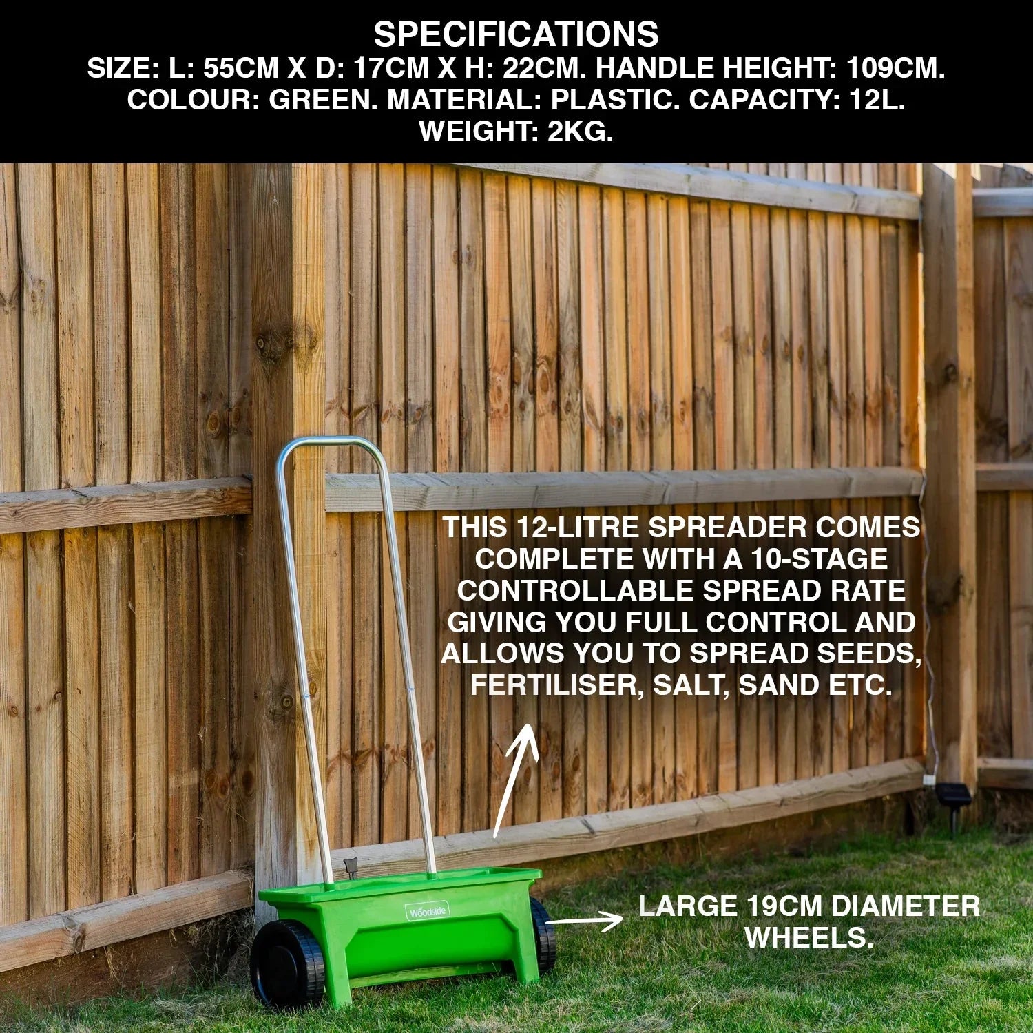 2L Garden Lawn Seed/Fertiliser Spreader Grass Weed Feed Salt Gritter