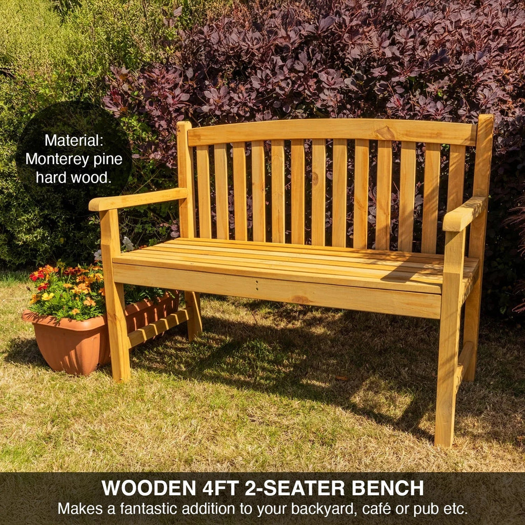 Narford Outdoor Wooden 2 Seater Bench Garden Patio Furniture