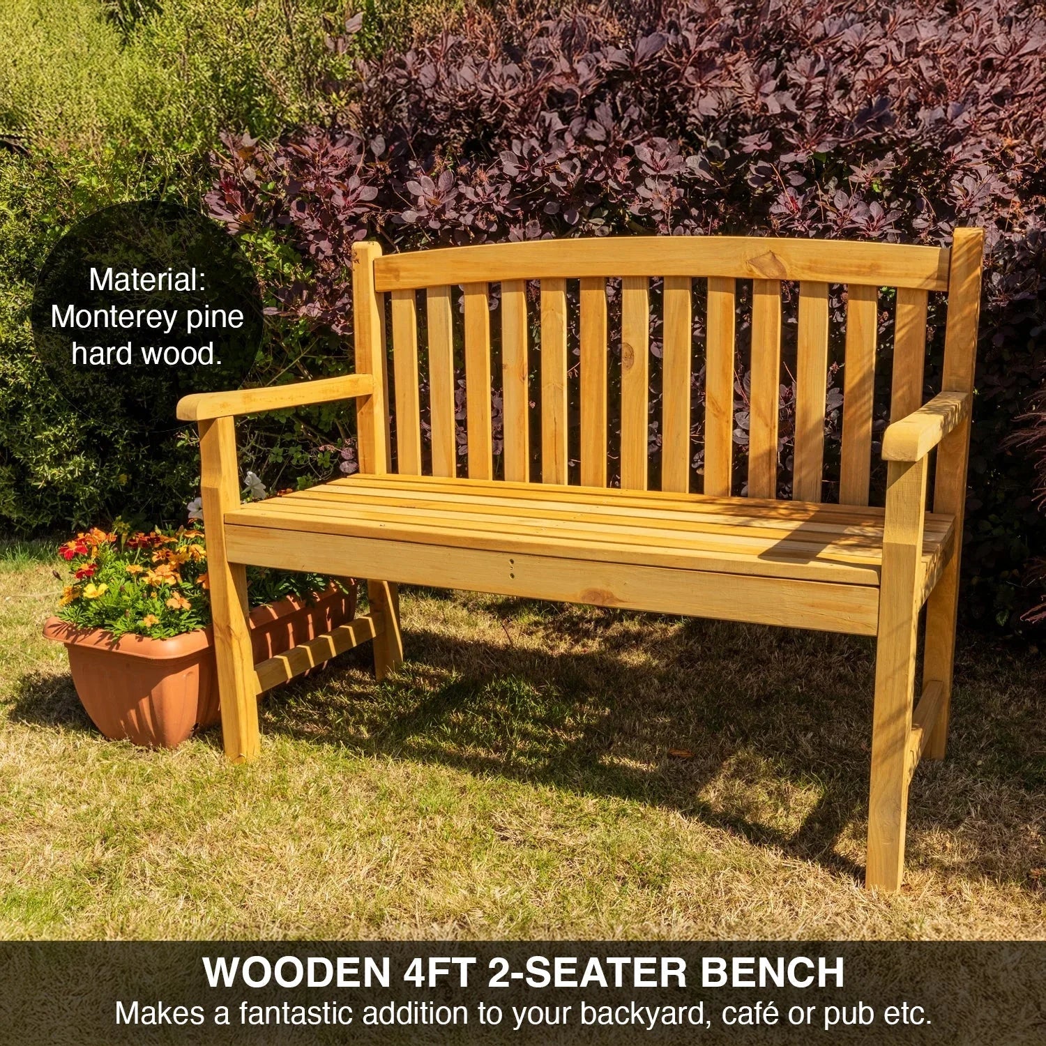 Narford Outdoor Wooden 2 Seater Bench Garden Patio Furniture