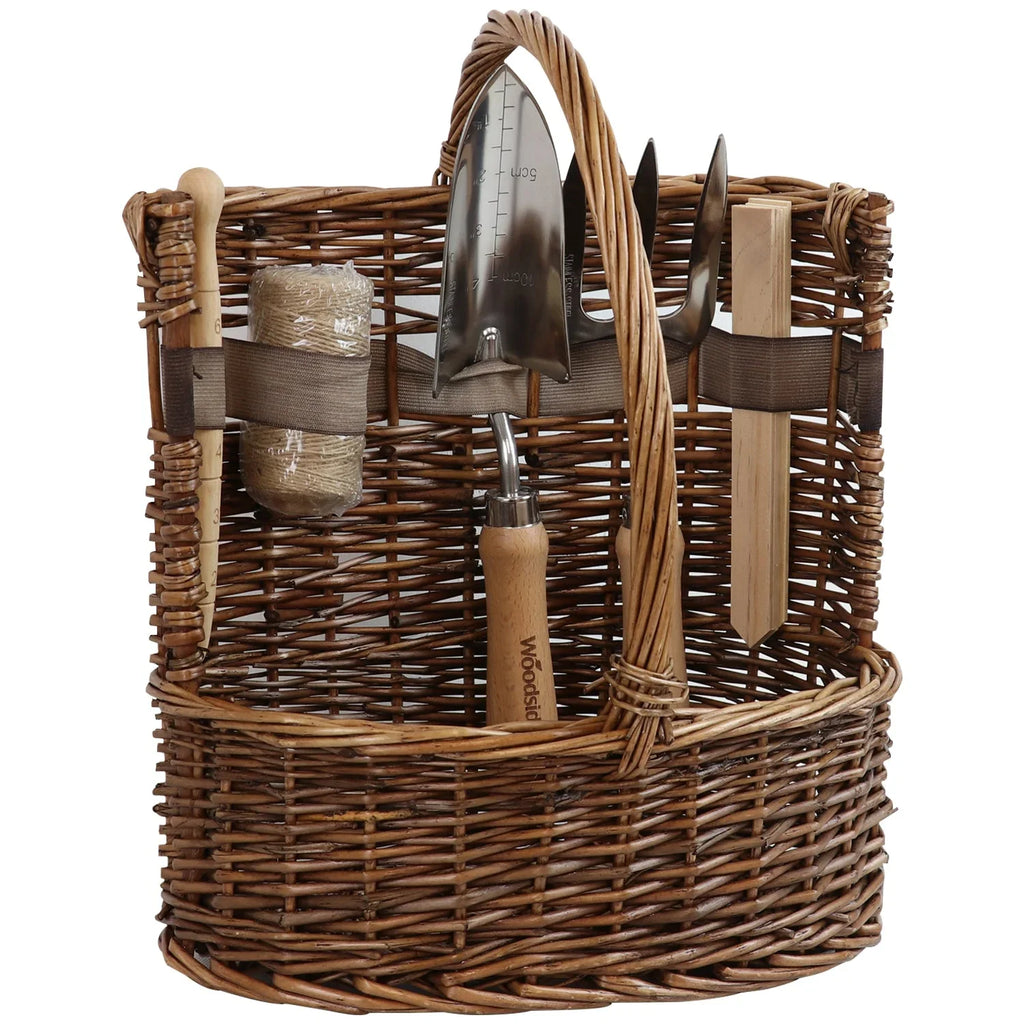 Willow Tool Basket/Trug with Garden Hand Tools Trowel/Fork/Dibber