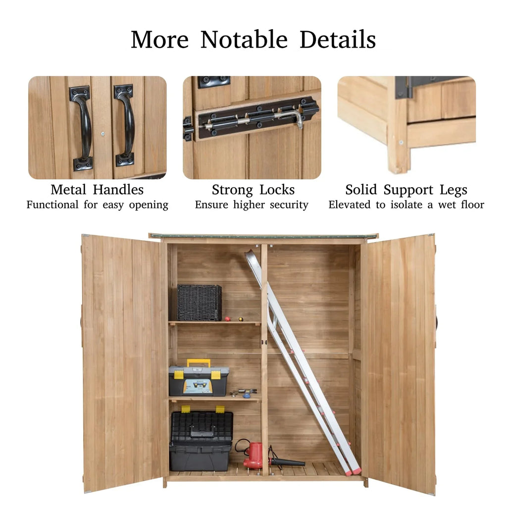 Wooden Garden Shed, Tool Storage Cabinet with 3 Shelves, Asphalt Sloped Roof