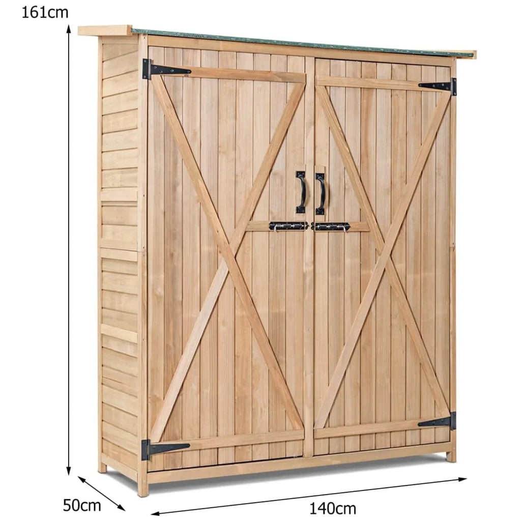 Wooden Garden Shed, Tool Storage Cabinet with 3 Shelves, Asphalt Sloped Roof