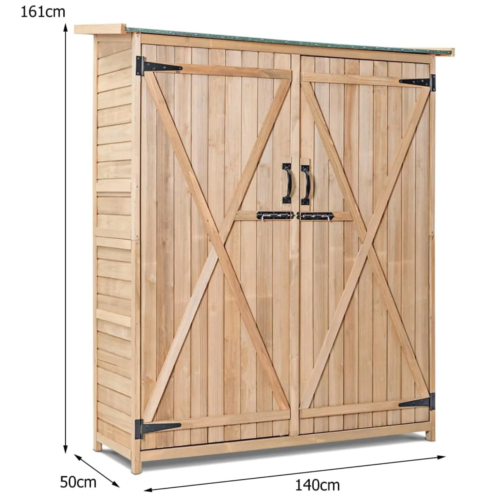 Wooden Garden Shed, Tool Storage Cabinet with 3 Shelves, Asphalt Sloped Roof